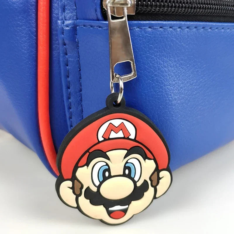 Super Mario Kids Backpack – Red and Blue PU Leather School Bag (28cm)