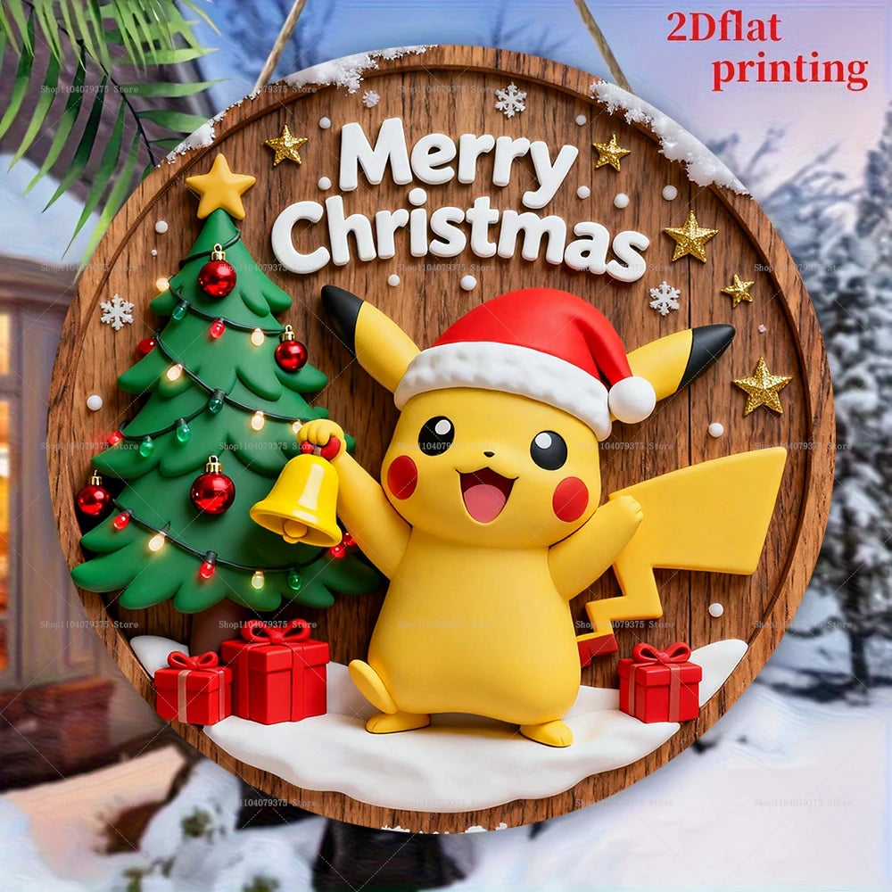 Christmas Pokémon Wooden Hanging Plaque – 20cm Festive Wall Decor