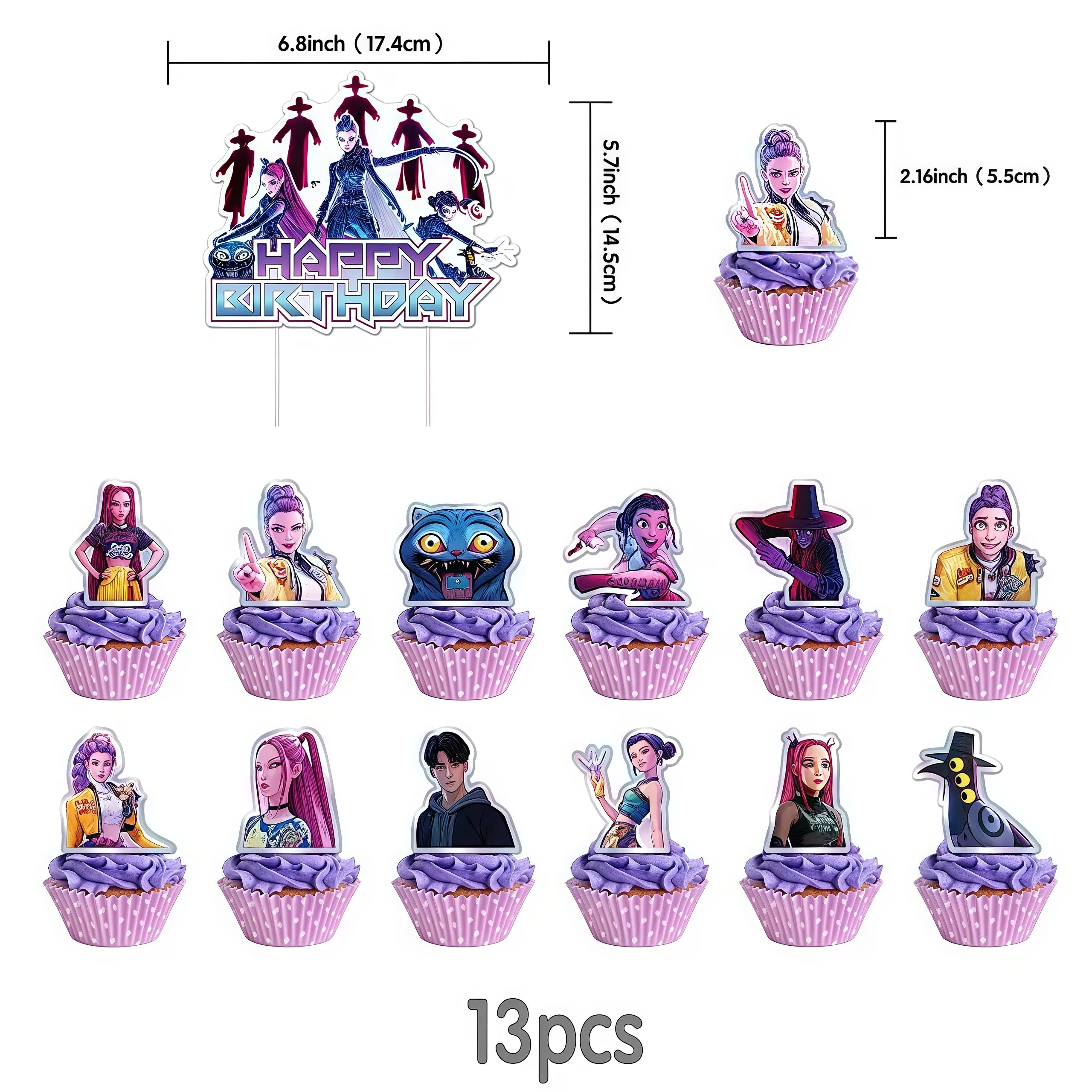 K-Pop Demon Hunters - Birthday Cake  & Cupcake Topper (Multiple Designs)