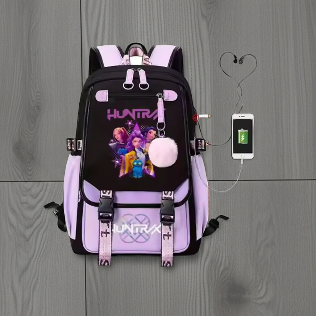 K-Pop Demon Hunters School Backpack – USB Charging Port & Multi-Pocket Storage